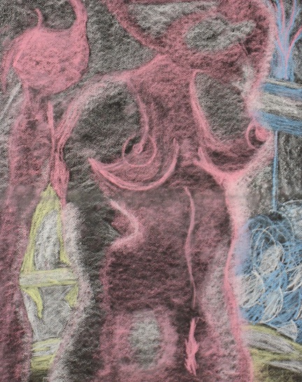 Painting of nude woman using chalk