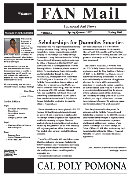 Cal Poly Pomona's Financial Aid Newsletter